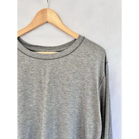 Lululemon Pushing Limits Long Sleeve Gray Top *LARGE Split Back Cropped EUC - Picture 3 of 8